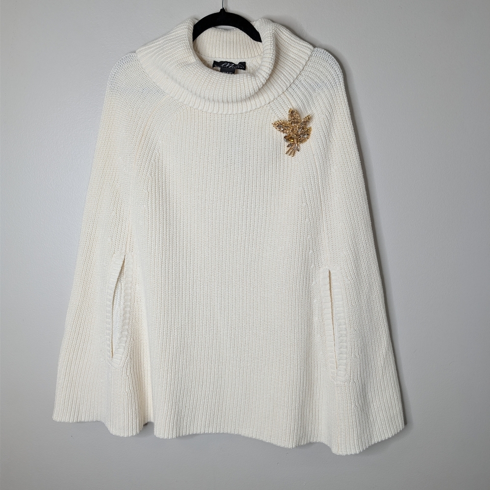 Midnight Velvet Cream Turtleneck Cape/Poncho Arm Holes